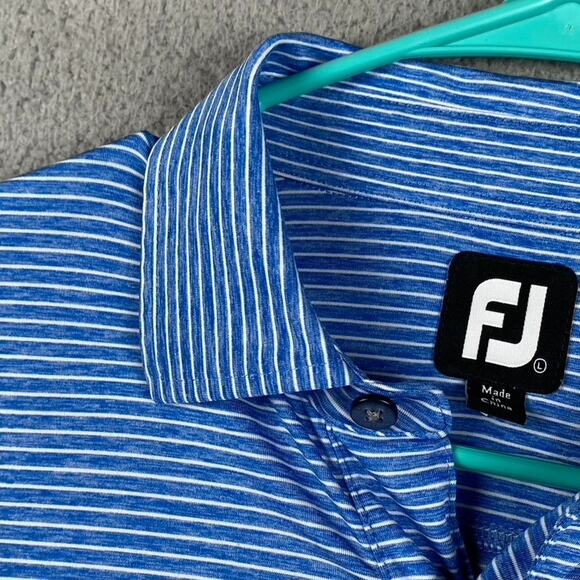 Footjoy Fj Golf Polo Shirt Men's Large Blue Striped Athletic Performance Causal - Picture 5 of 11
